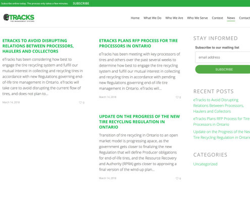 etracks industry association web design news with sidebar